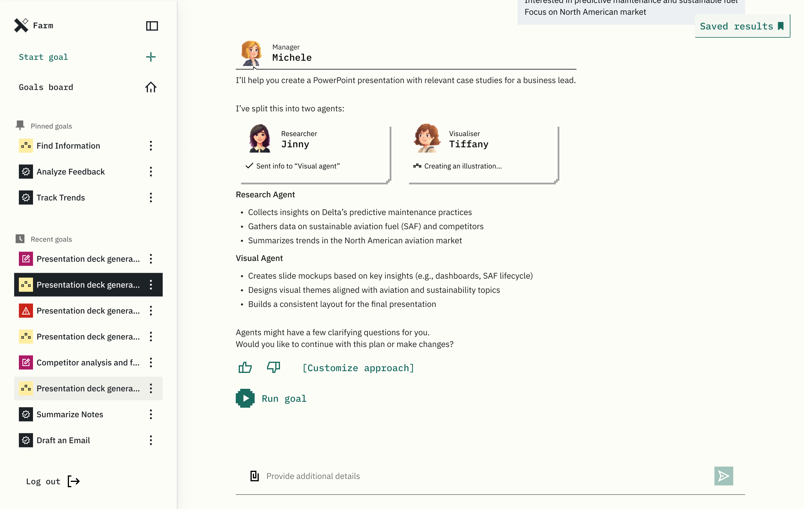 The plan as a list — agents and their steps, before the canvas