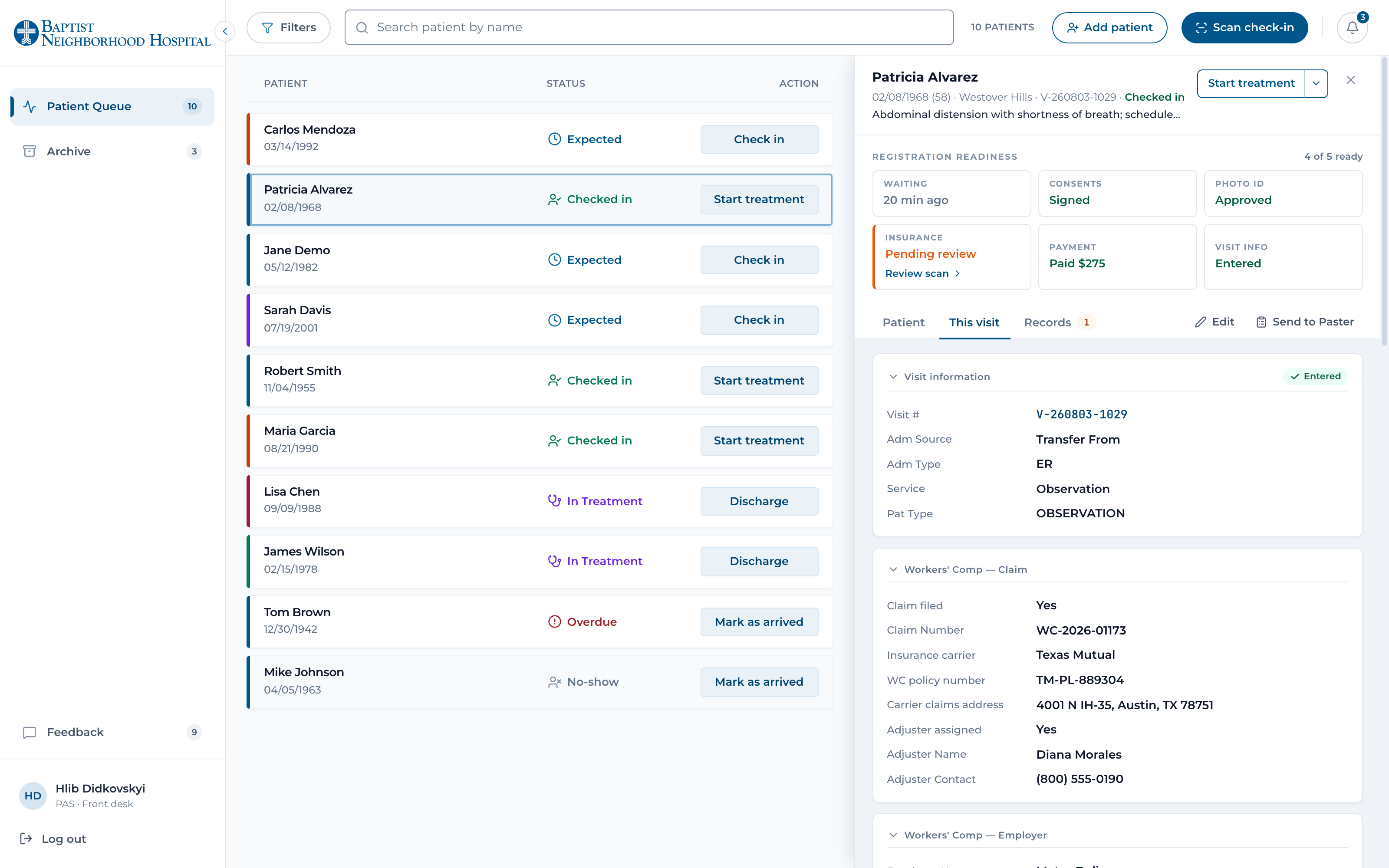 Visit information laid out in the EMR's own fields and order