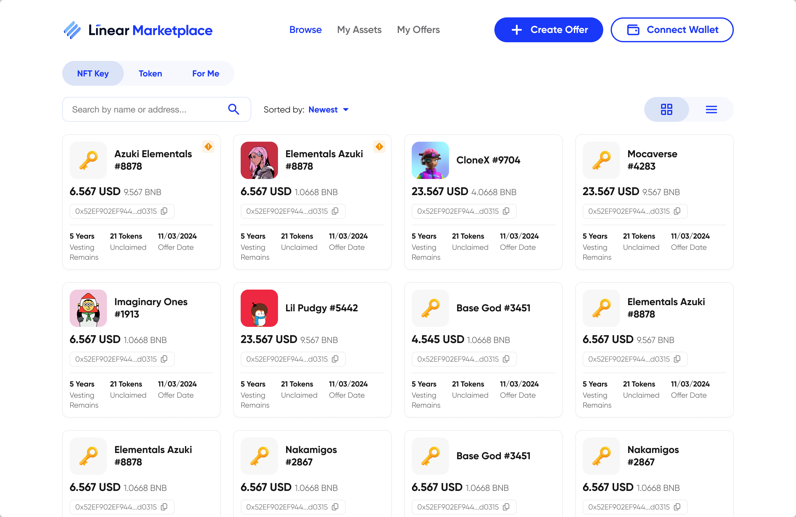 Calm NFT grid — browse view