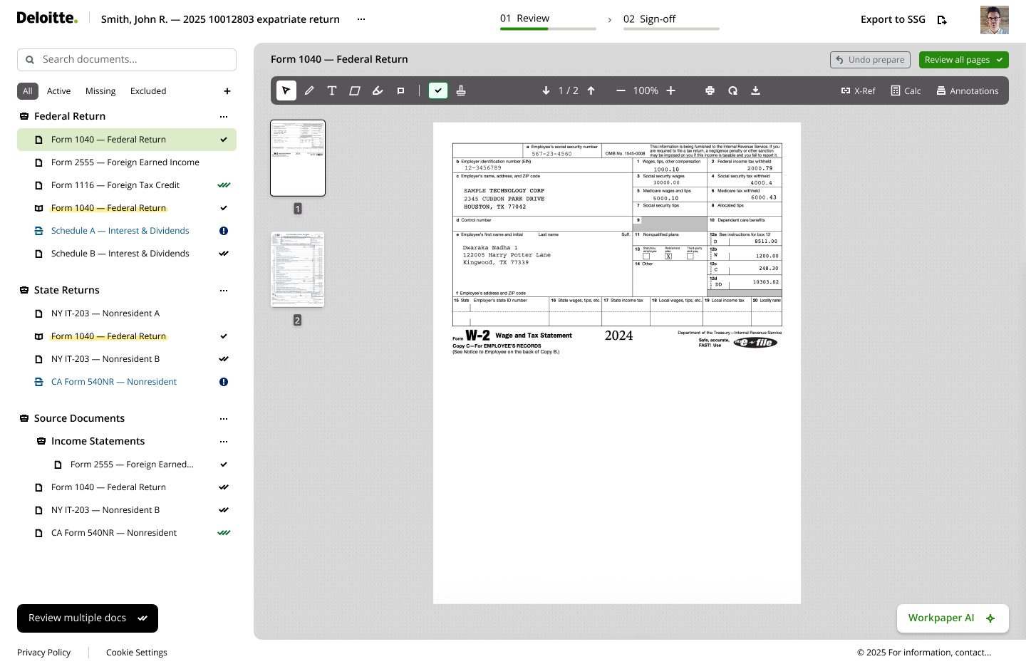 Tax OCR main review screen
