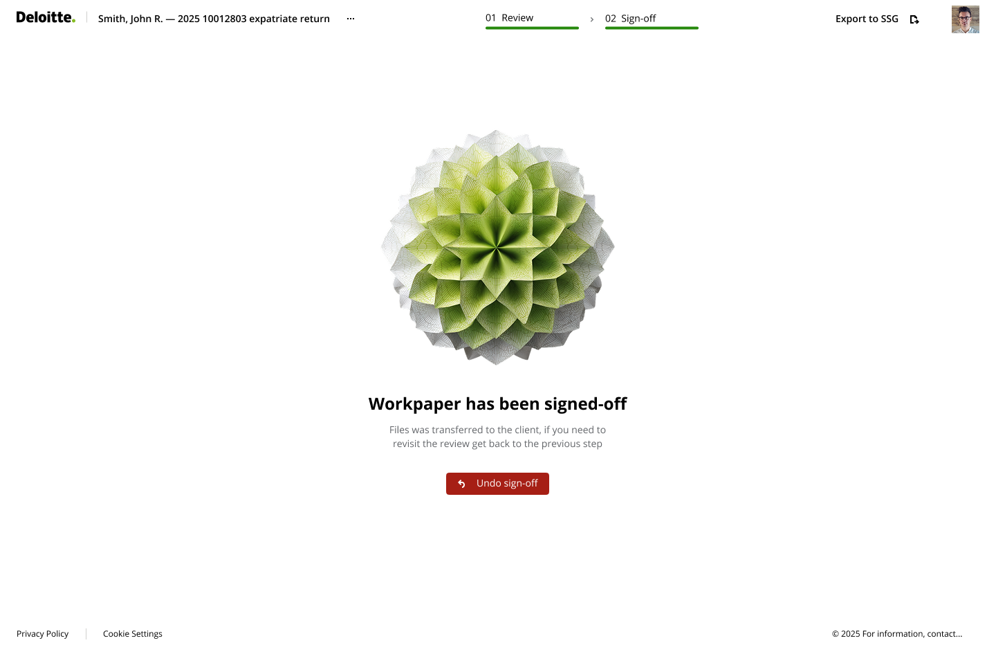 The success screen after a completed review